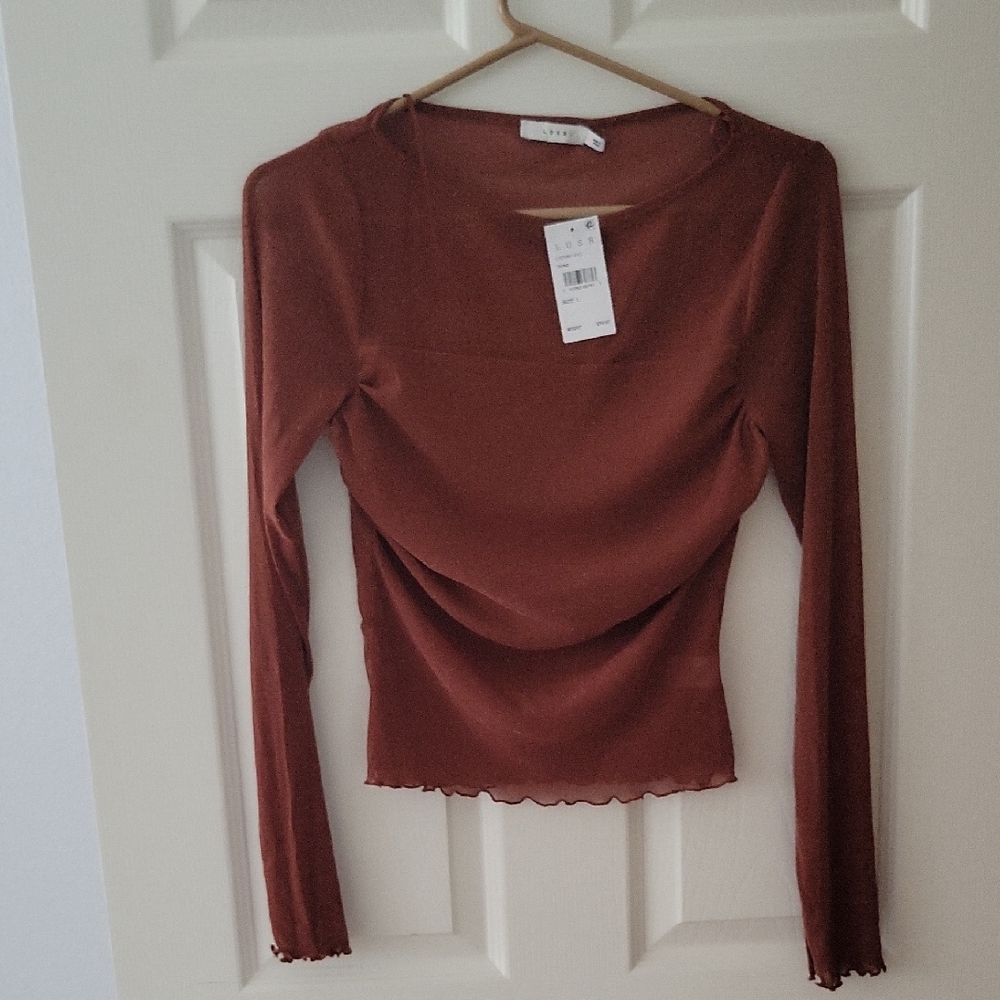 Lush Rust Long Sleeve Blouse